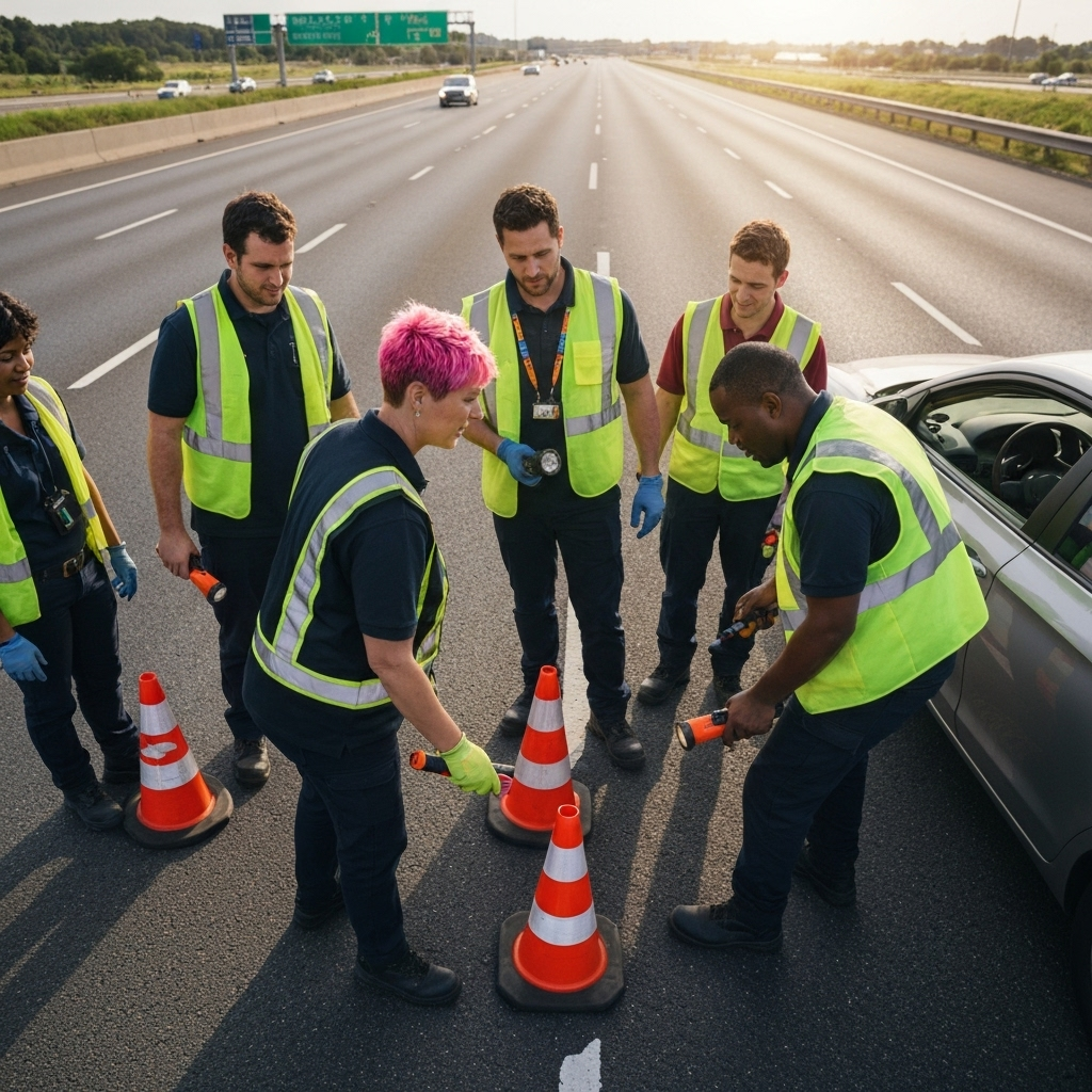 Emergency response team on highway