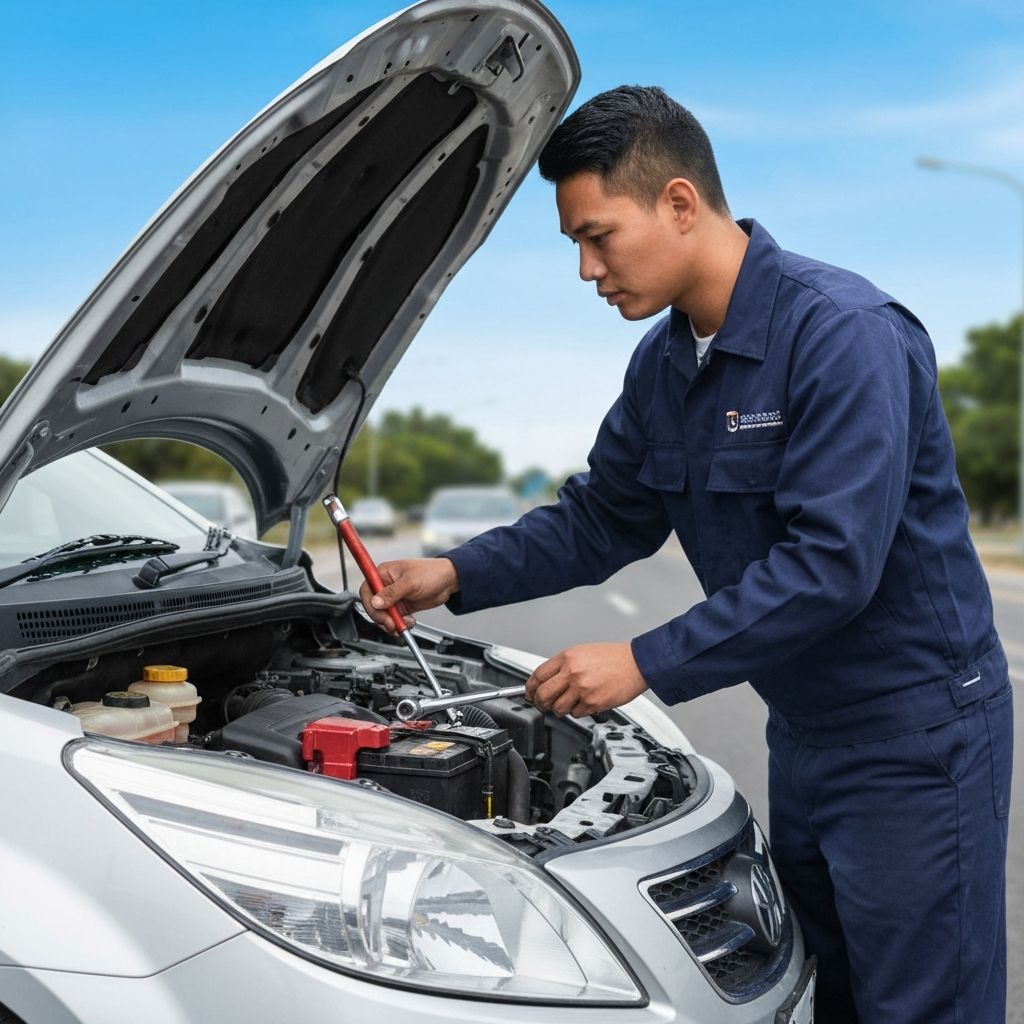 mobile battery service near me - technician at engine bay