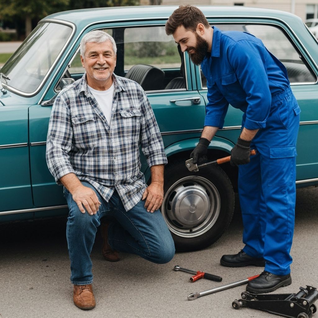 flat tire change near me - driver waiting for service