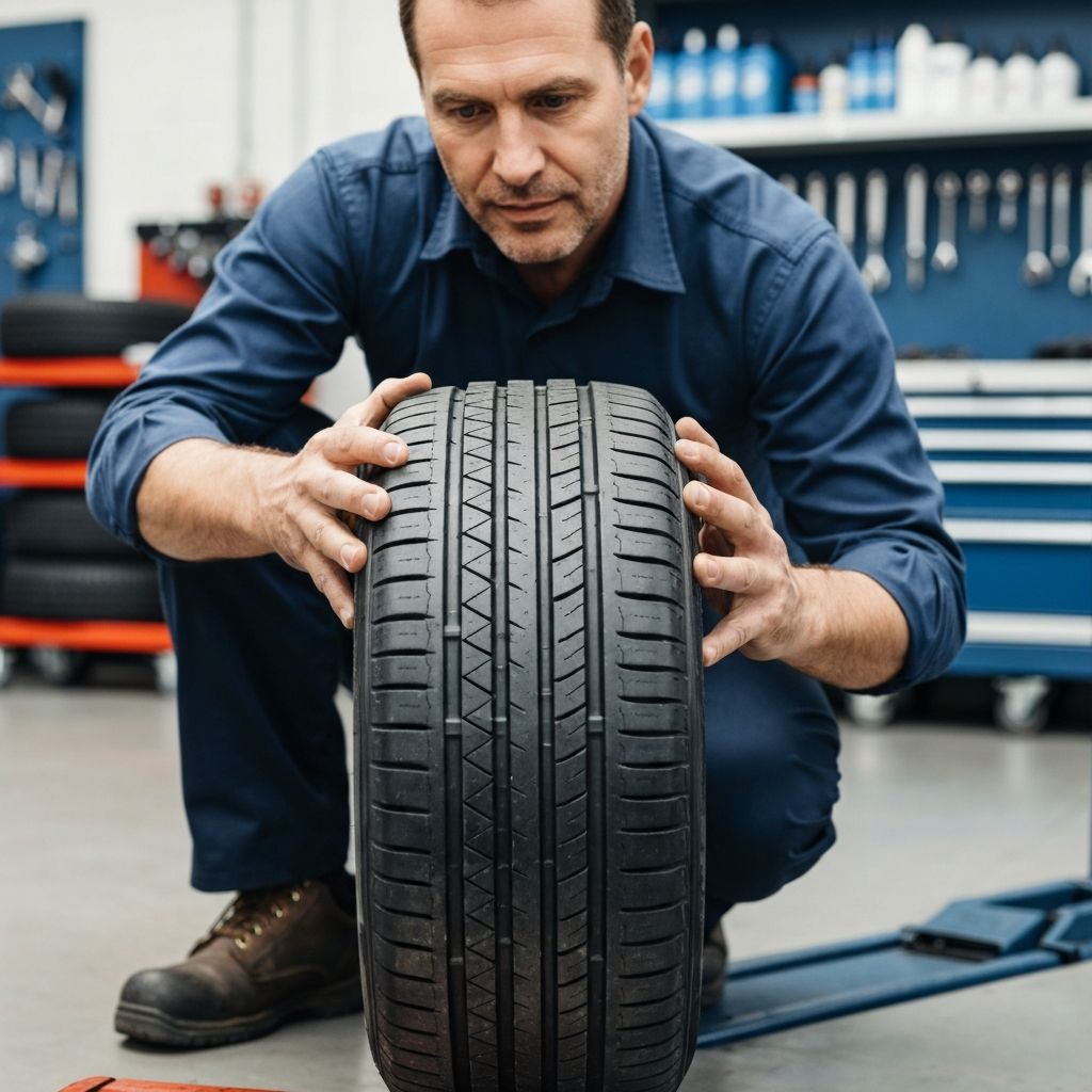flat tire repair near me - technician inspecting tire