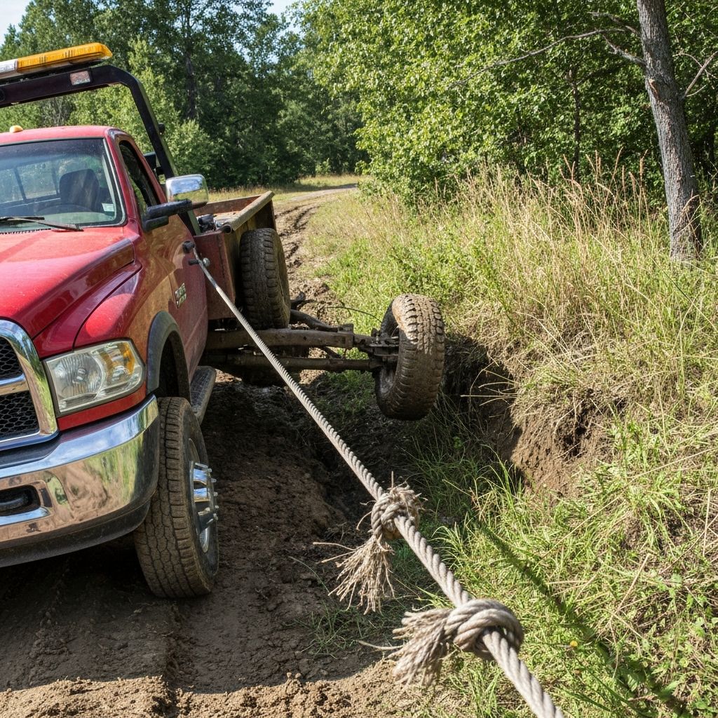 vehicle recovery near me - winch cable pulling vehicle